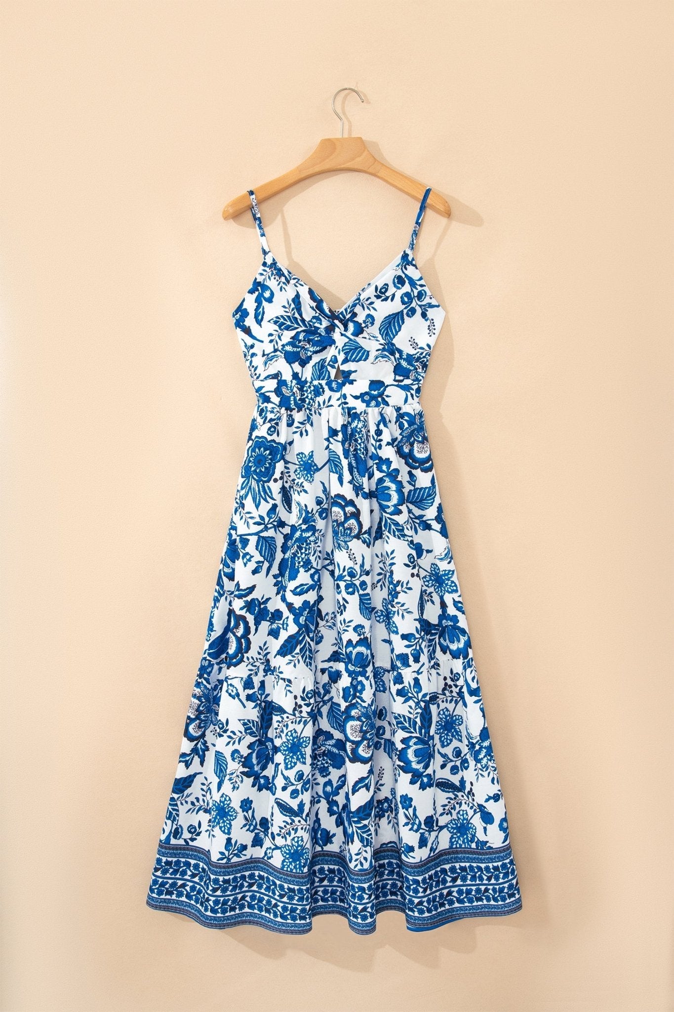 Floral Twisted Bust Spaghetti Strap Backless Maxi Dress - Rooted & Reckless Co.