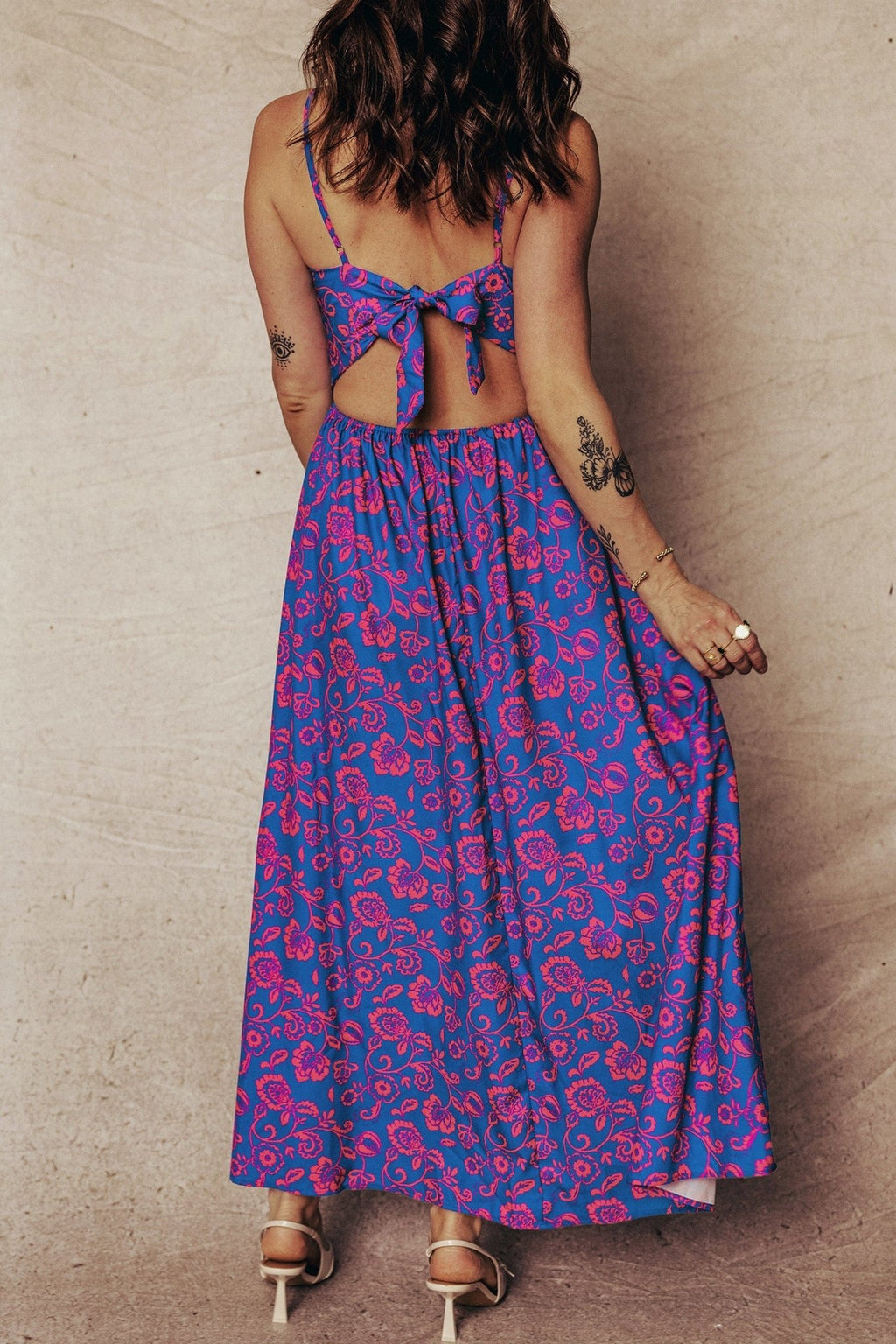 Floral Twisted V-Neck Tied Backless Maxi Dress - Rooted & Reckless Co.