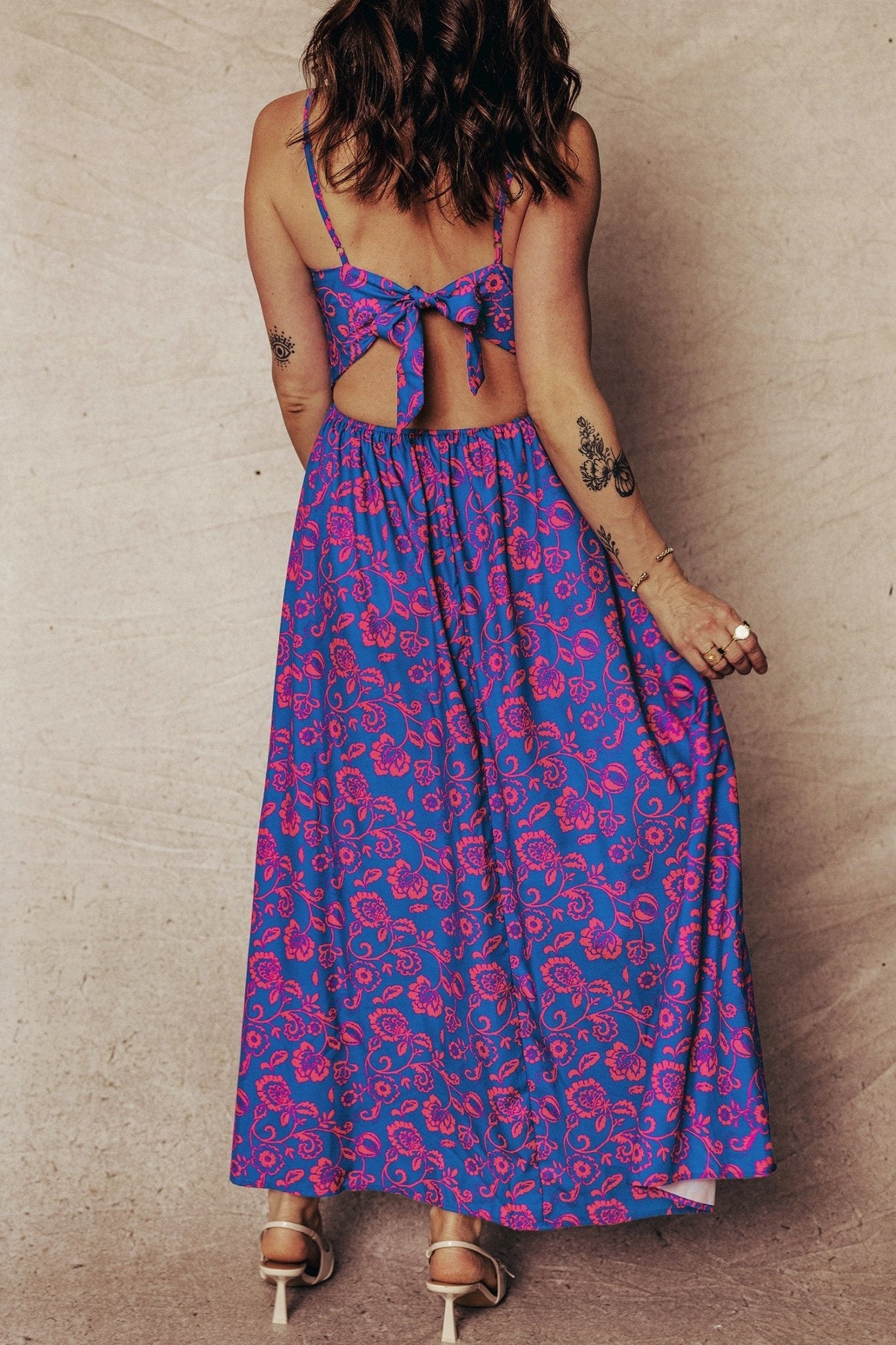Floral Twisted V-Neck Tied Backless Maxi Dress - Rooted & Reckless Co.