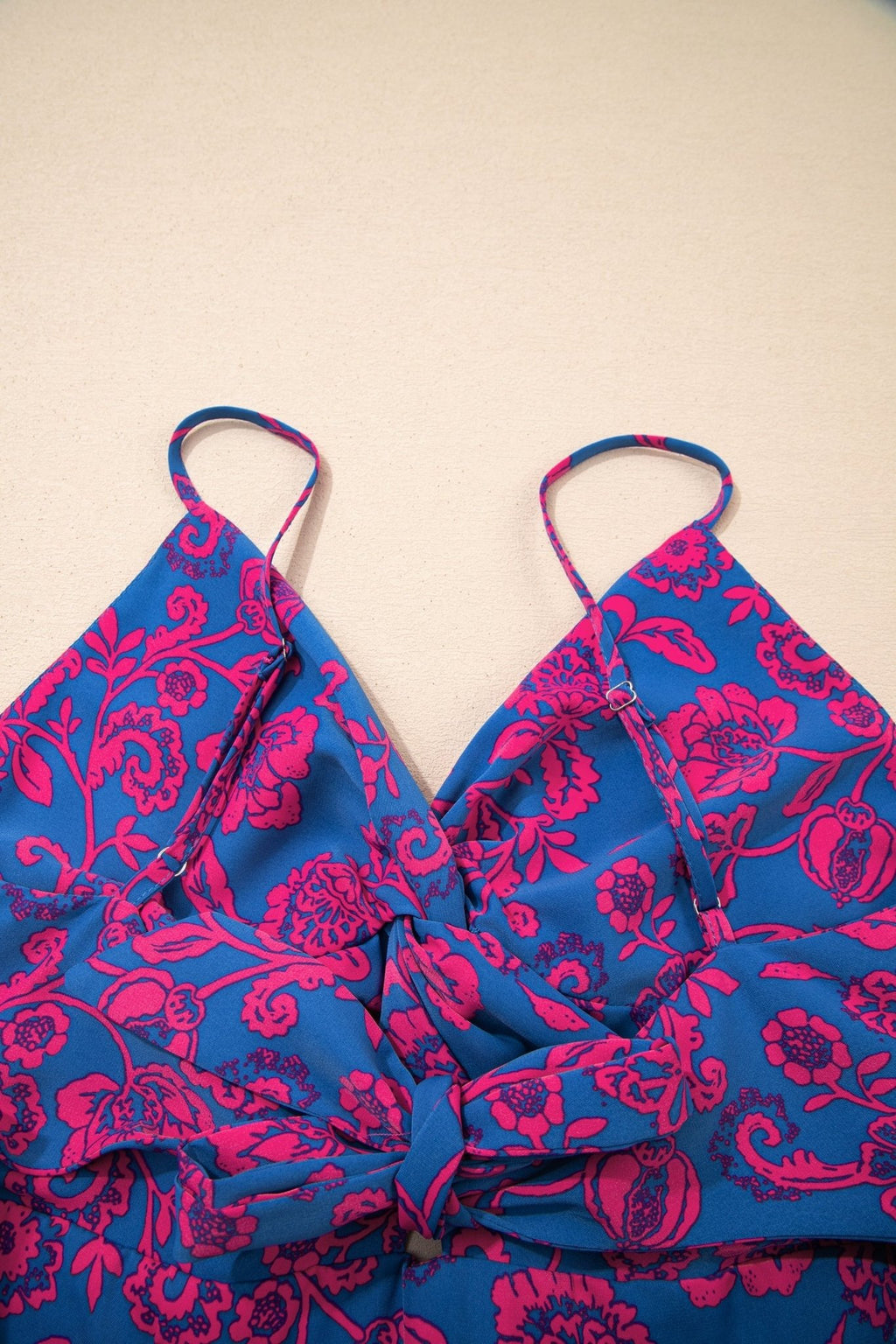 Floral Twisted V-Neck Tied Backless Maxi Dress - Rooted & Reckless Co.