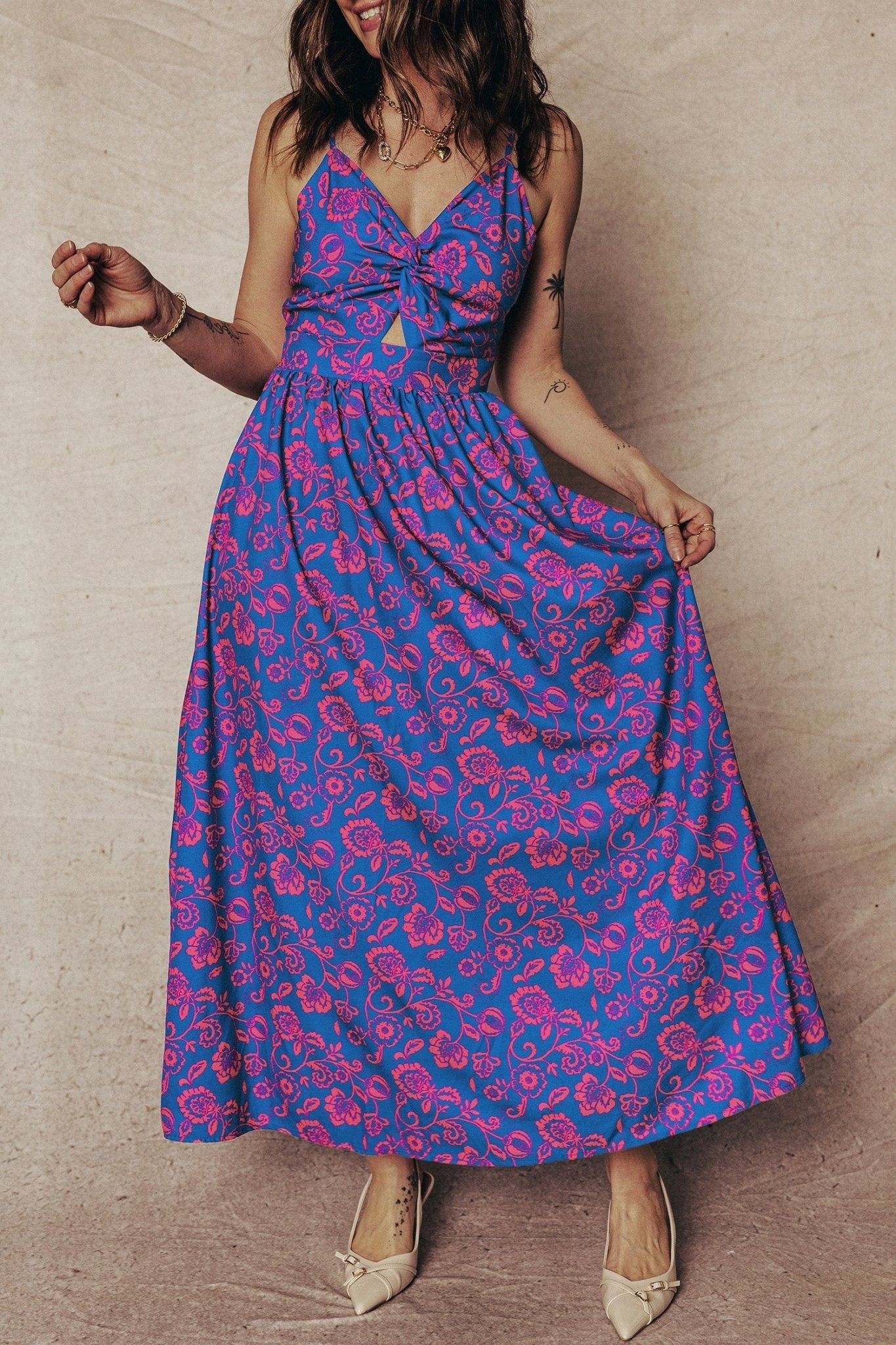 Floral Twisted V-Neck Tied Backless Maxi Dress - Rooted & Reckless Co.