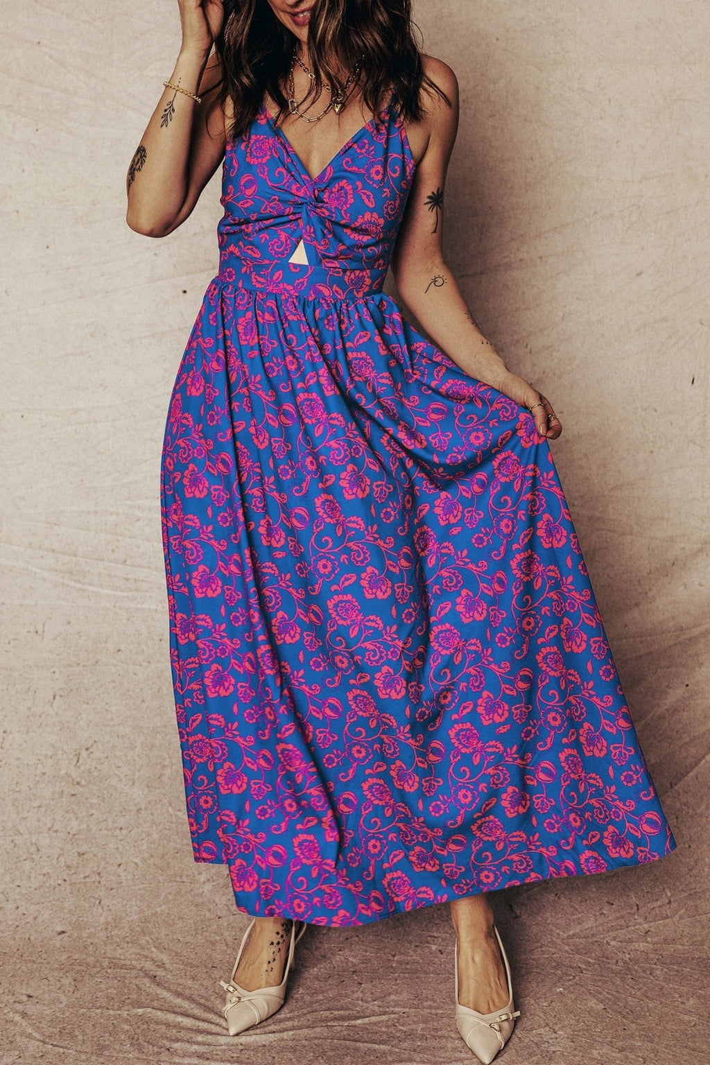 Floral Twisted V-Neck Tied Backless Maxi Dress - Rooted & Reckless Co.