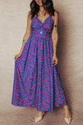Floral Twisted V-Neck Tied Backless Maxi Dress - Rooted & Reckless Co.