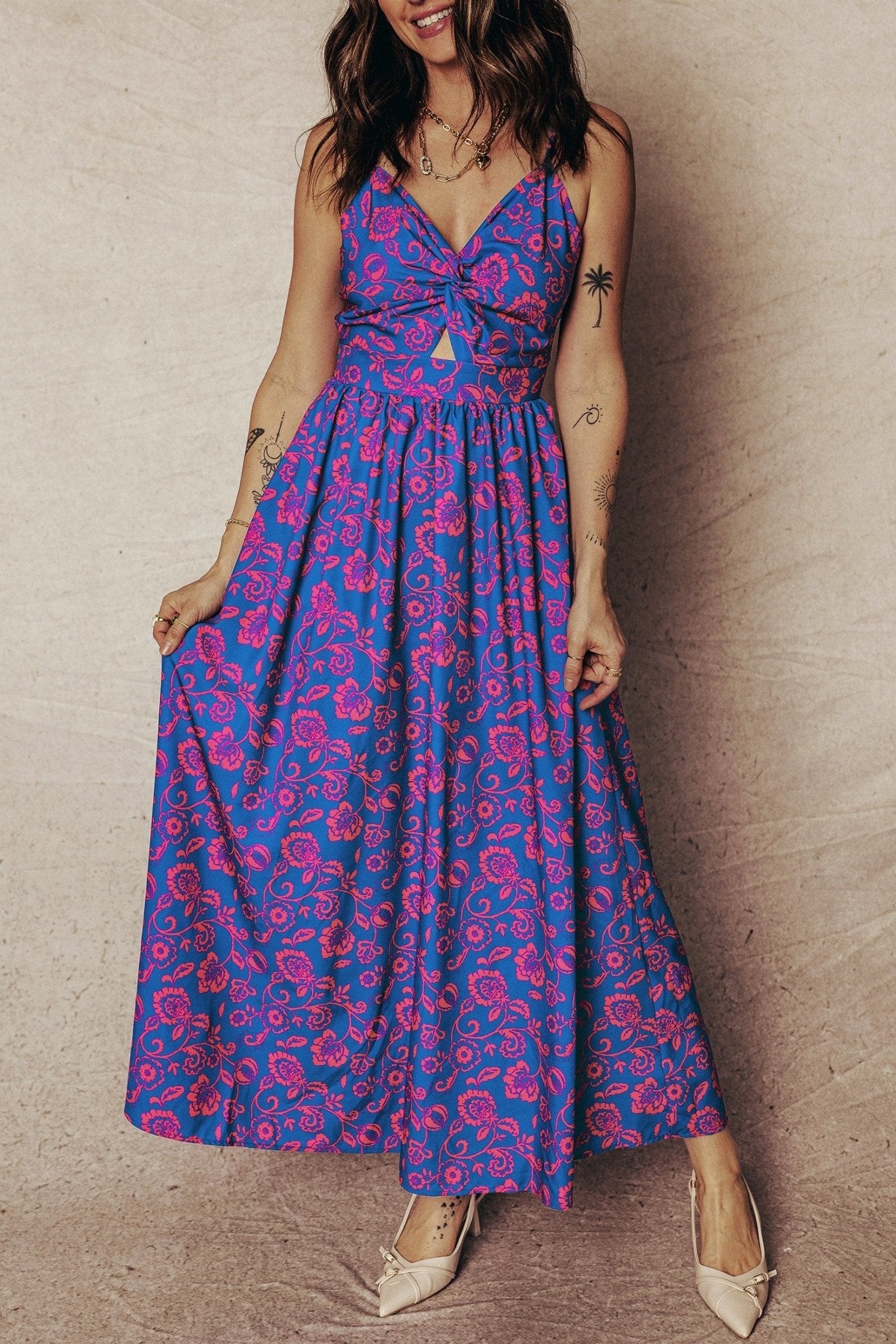 Floral Twisted V-Neck Tied Backless Maxi Dress - Rooted & Reckless Co.