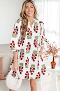 Floral V-Neck 3/4 Puff Sleeve Mini Dress - Rooted & Reckless Co.