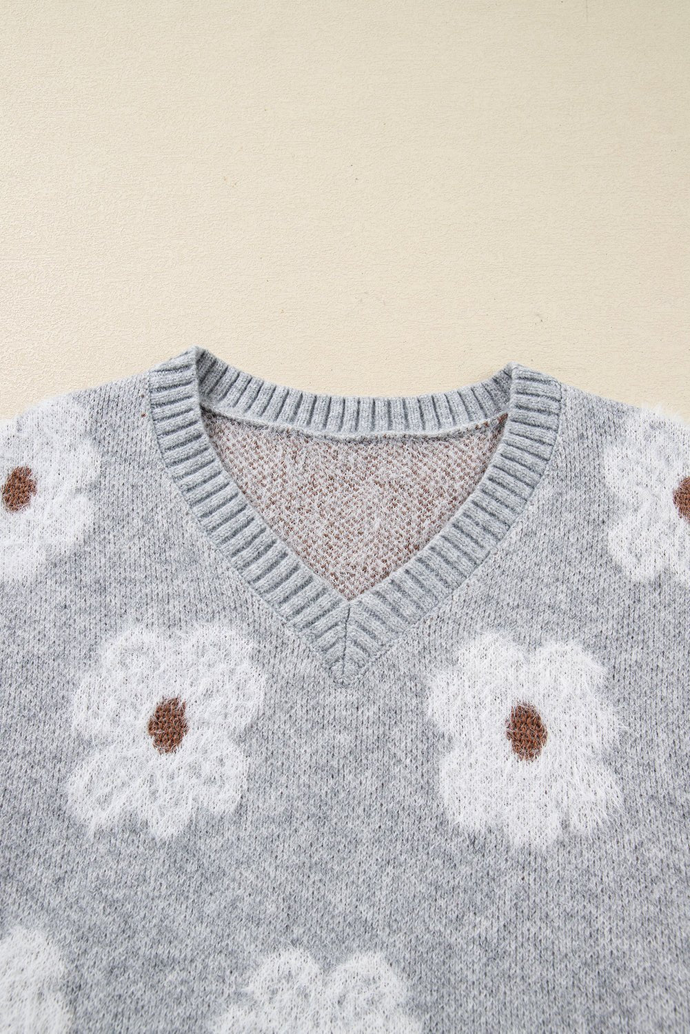 Floral V-Neck Drop Shoulder Baggy Sweater - Rooted & Reckless Co.