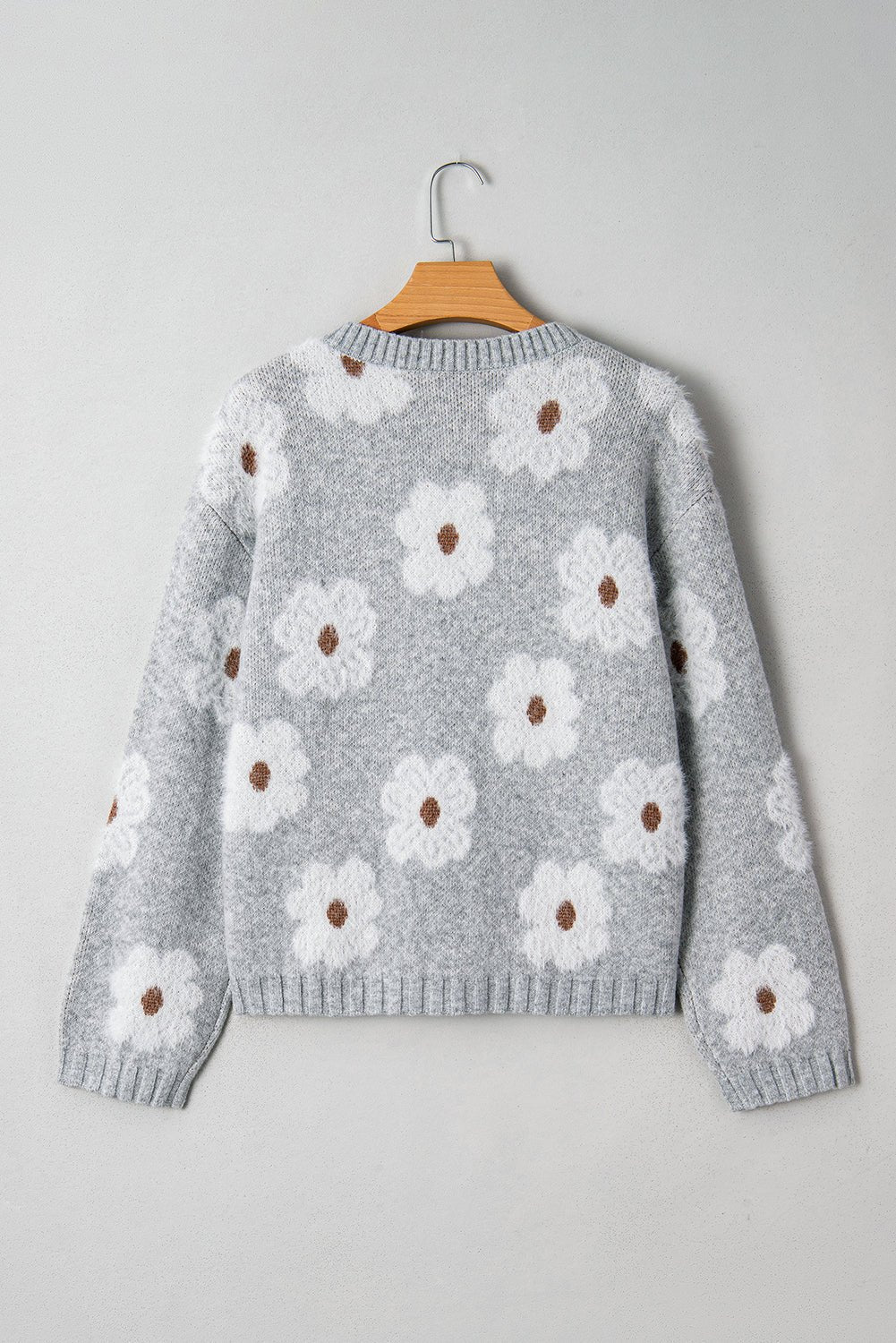 Floral V-Neck Drop Shoulder Baggy Sweater - Rooted & Reckless Co.