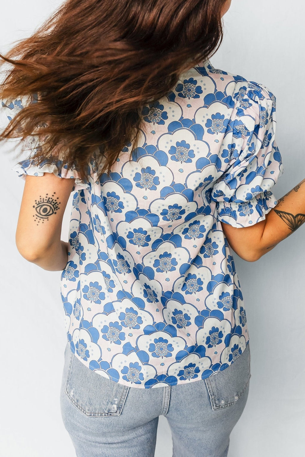 Floral V-Neck Flounced Short Sleeve Blouse - Rooted & Reckless Co.
