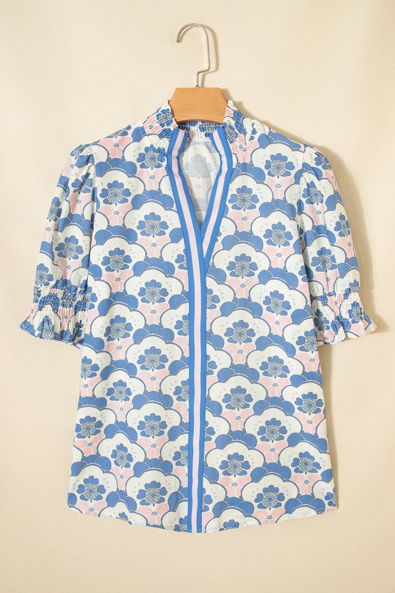 Floral V-Neck Flounced Short Sleeve Blouse - Rooted & Reckless Co.