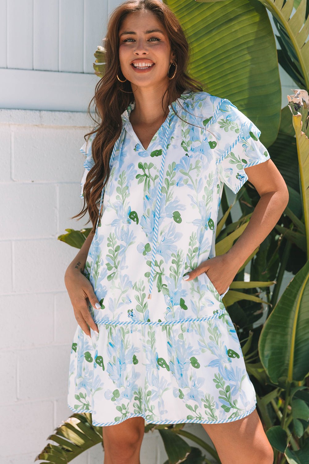 Floral V-Neck Layered Short Sleeve Mini Dress - Rooted & Reckless Co.