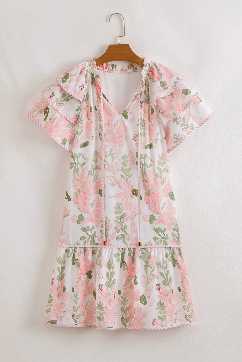 Floral V-Neck Layered Short Sleeve Mini Dress - Rooted & Reckless Co.