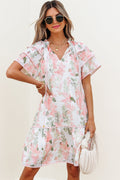 Floral V-Neck Layered Short Sleeve Mini Dress - Rooted & Reckless Co.
