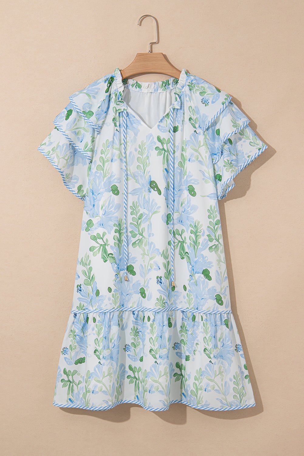Floral V-Neck Layered Short Sleeve Mini Dress - Rooted & Reckless Co.