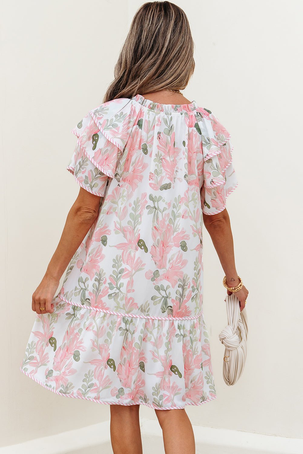 Floral V-Neck Layered Short Sleeve Mini Dress - Rooted & Reckless Co.