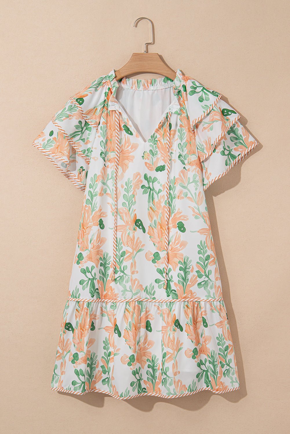 Floral V-Neck Layered Short Sleeve Mini Dress - Rooted & Reckless Co.