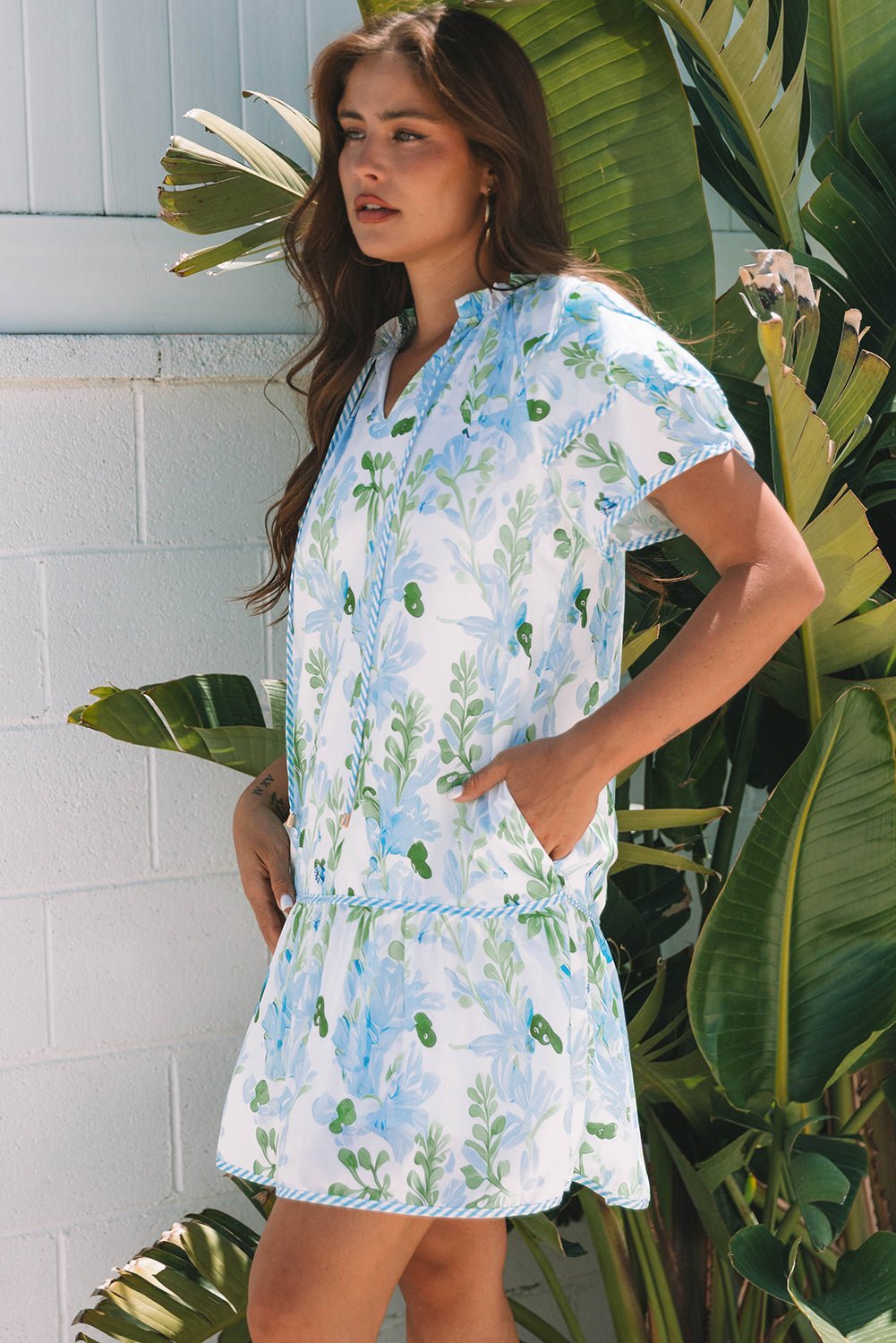 Floral V-Neck Layered Short Sleeve Mini Dress - Rooted & Reckless Co.