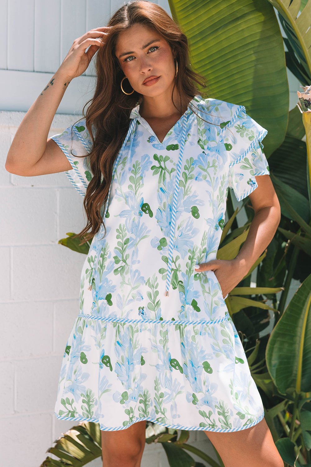 Floral V-Neck Layered Short Sleeve Mini Dress - Rooted & Reckless Co.