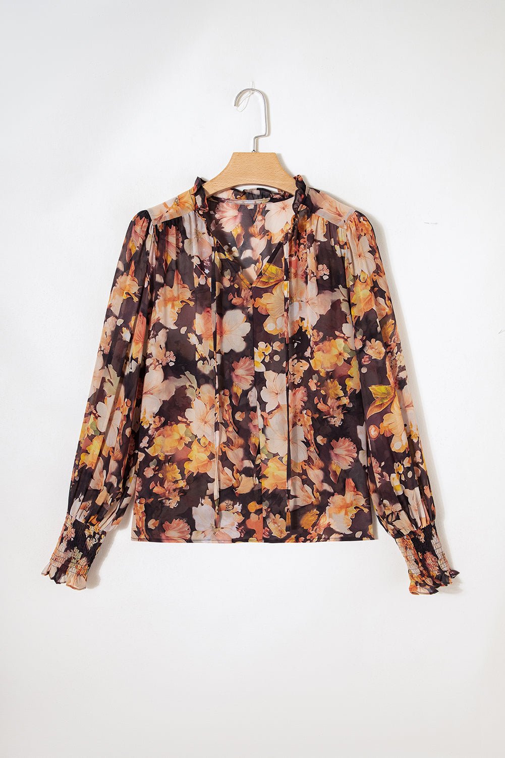 Floral V-Neck Long Puff Sleeve Blouse - Rooted & Reckless Co.