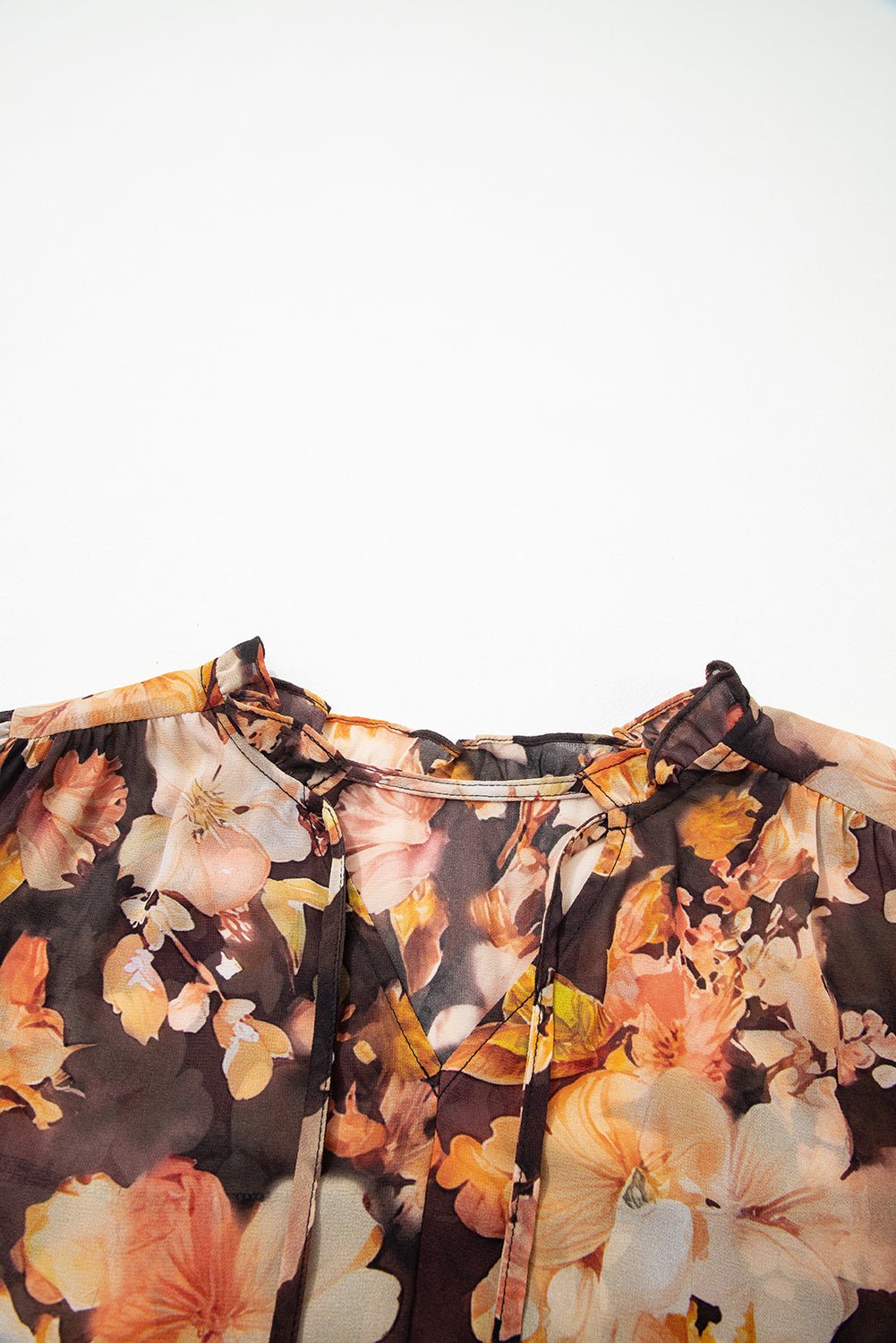Floral V-Neck Long Puff Sleeve Blouse - Rooted & Reckless Co.