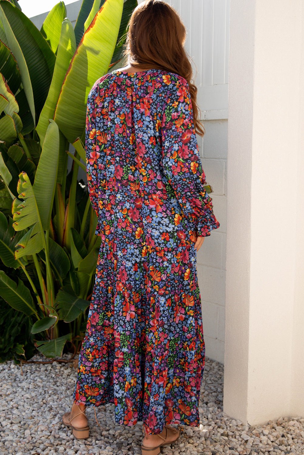 Floral V-Neck Long Sleeve Maxi Dress - Rooted & Reckless Co.