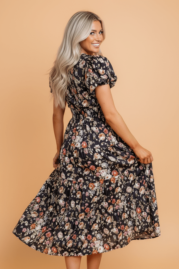 Floral V-Neck Pleated Tiered Maxi Dress - Rooted & Reckless Co.