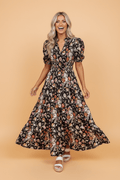 Floral V-Neck Pleated Tiered Maxi Dress - Rooted & Reckless Co.