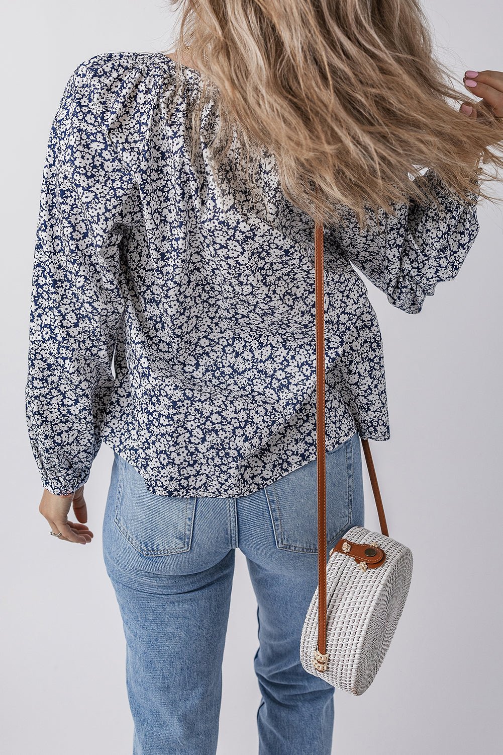 Floral V-Neck Puff Sleeve Blouse - Rooted & Reckless Co.