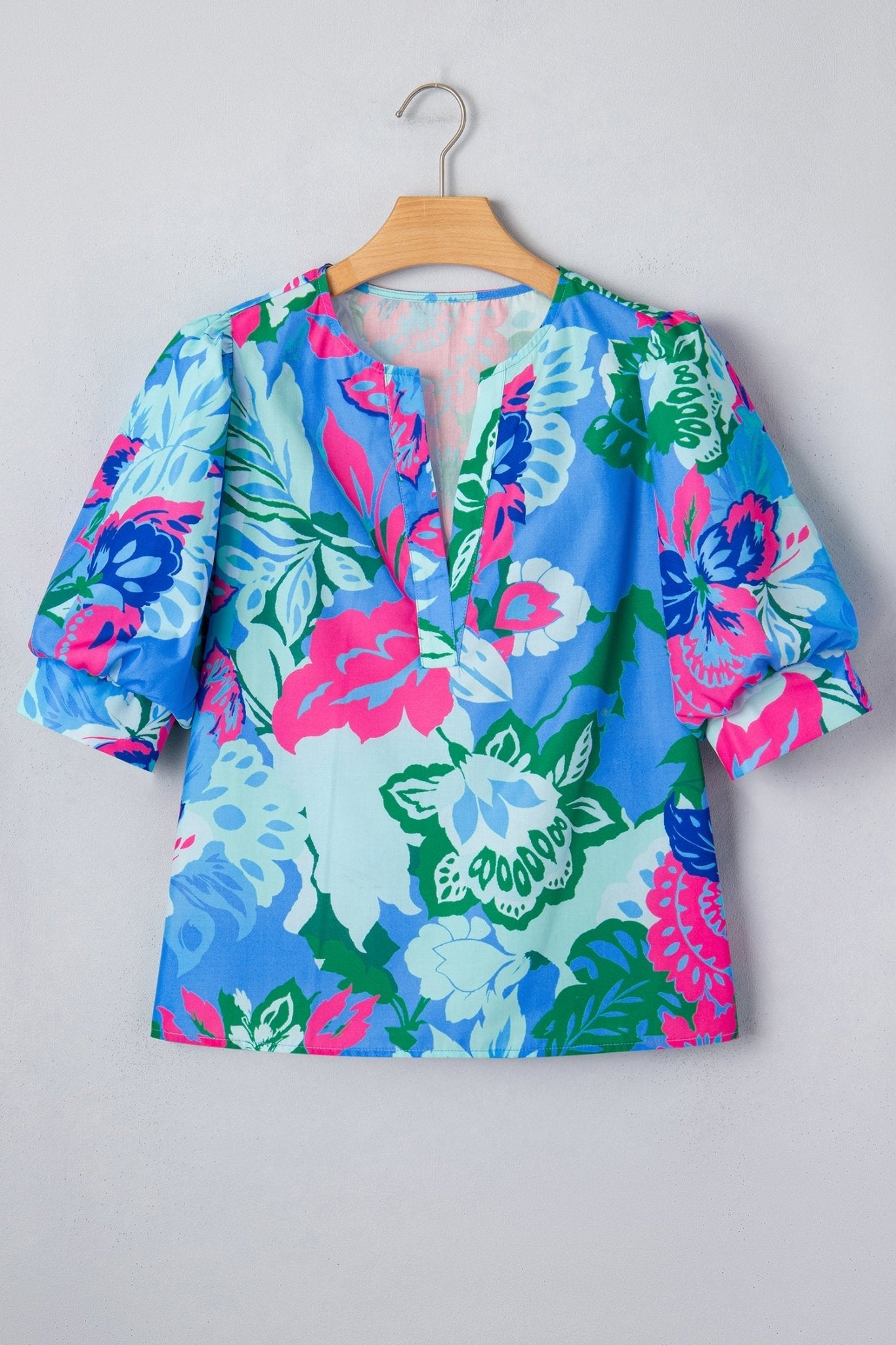 Floral V-Neck Puff Sleeve Blouse - Rooted & Reckless Co.
