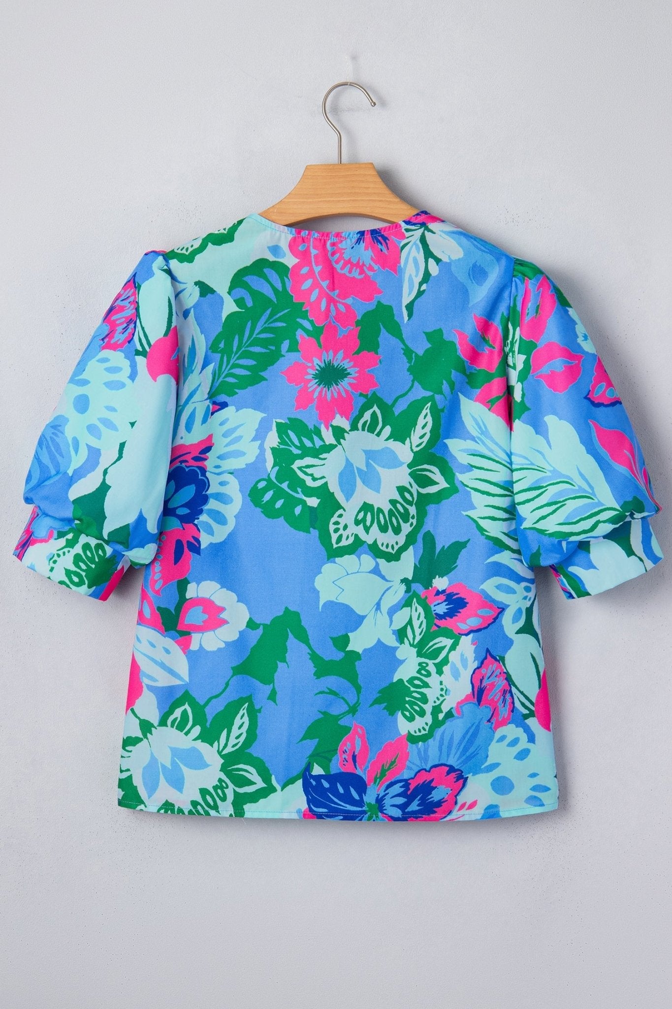 Floral V-Neck Puff Sleeve Blouse - Rooted & Reckless Co.