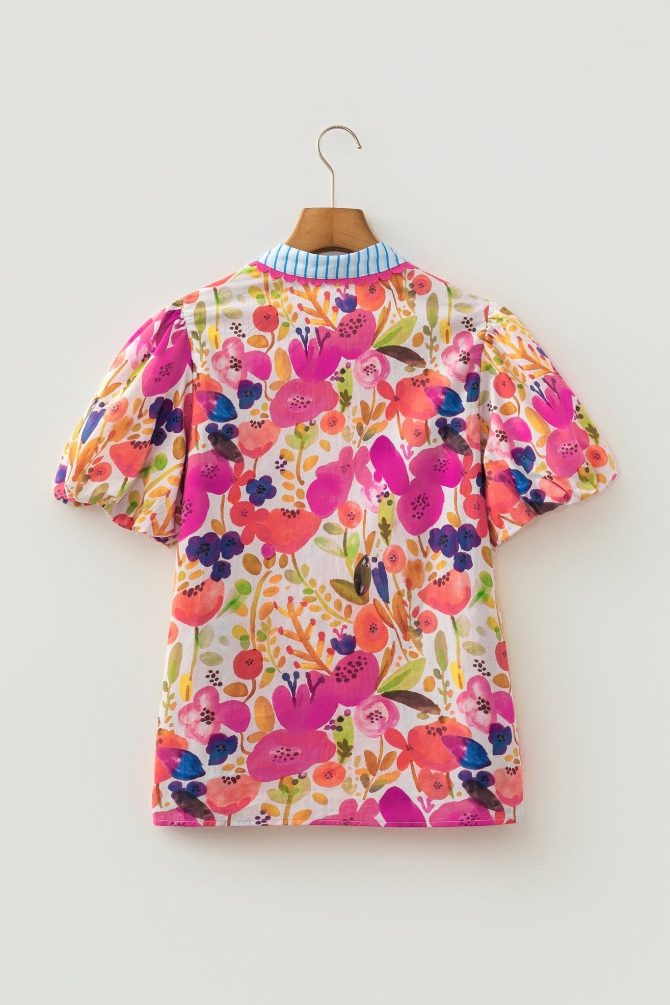 Floral V-Neck Puff Sleeve Cotton Blouse - Rooted & Reckless Co.