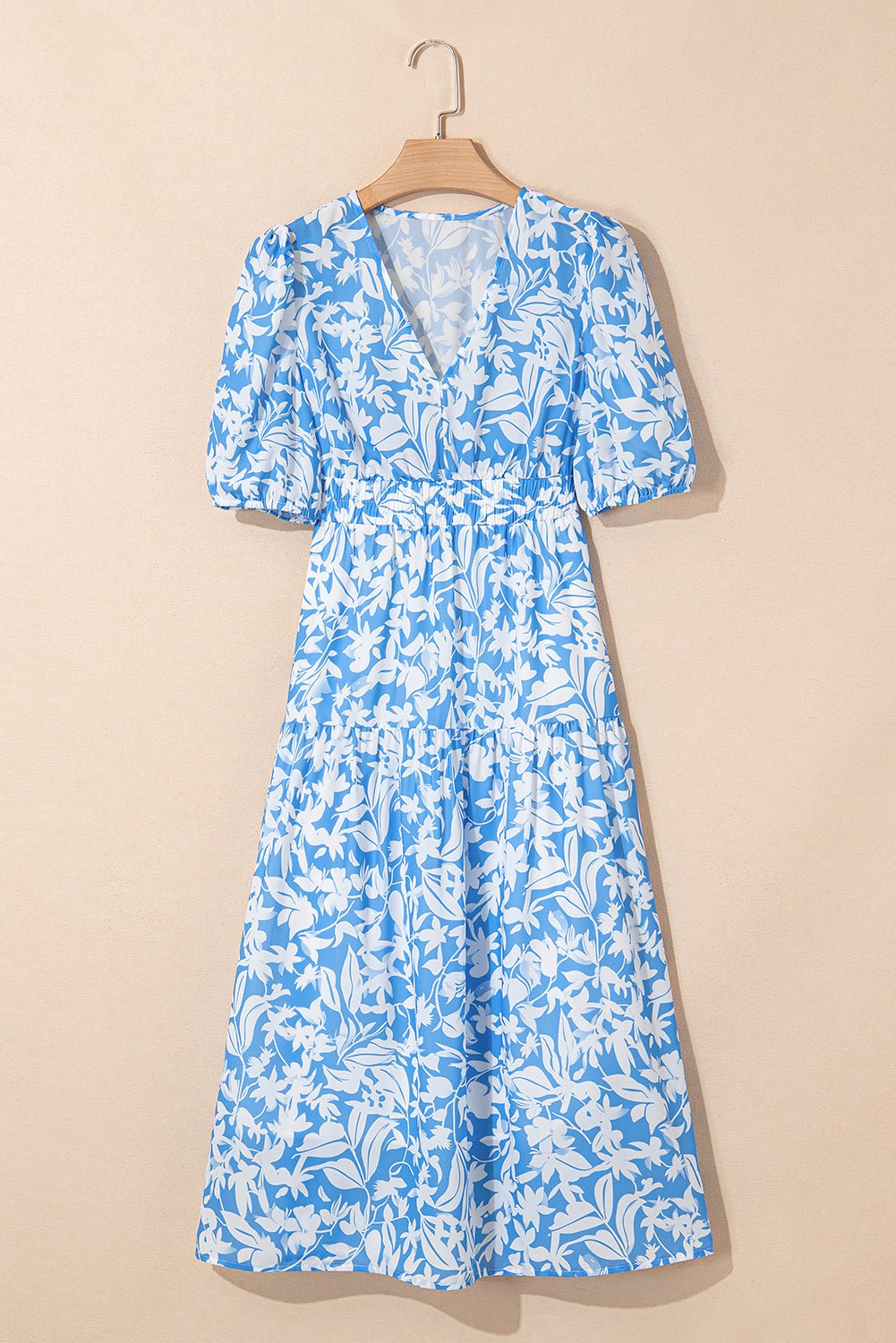 Floral V-Neck Puff Sleeve Flowy Maxi Dress - Rooted & Reckless Co.