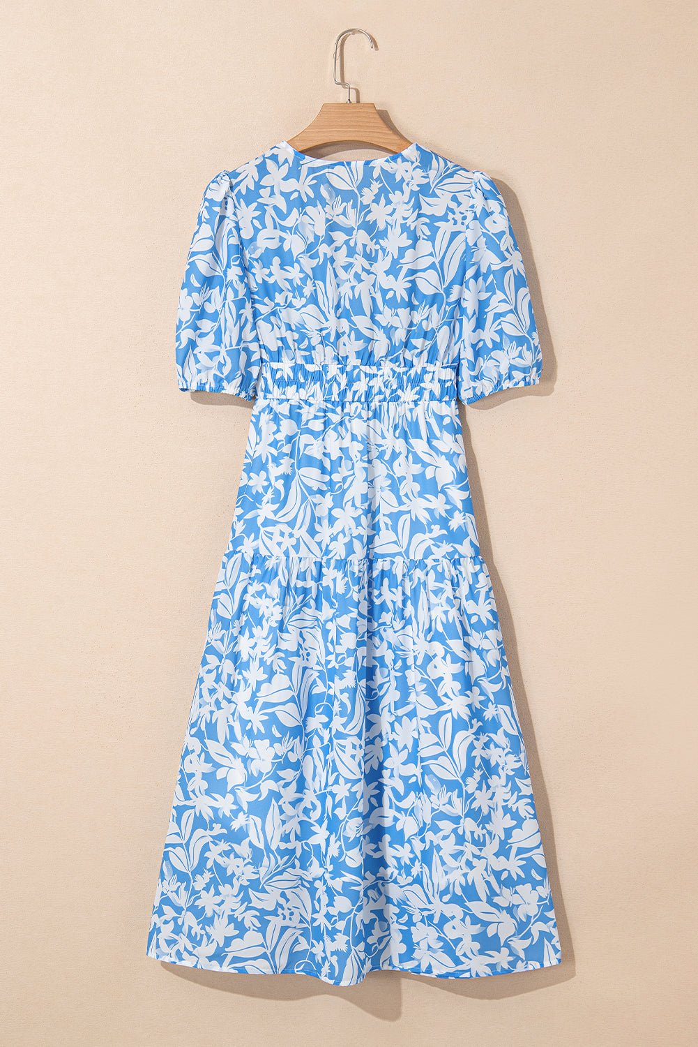 Floral V-Neck Puff Sleeve Flowy Maxi Dress - Rooted & Reckless Co.
