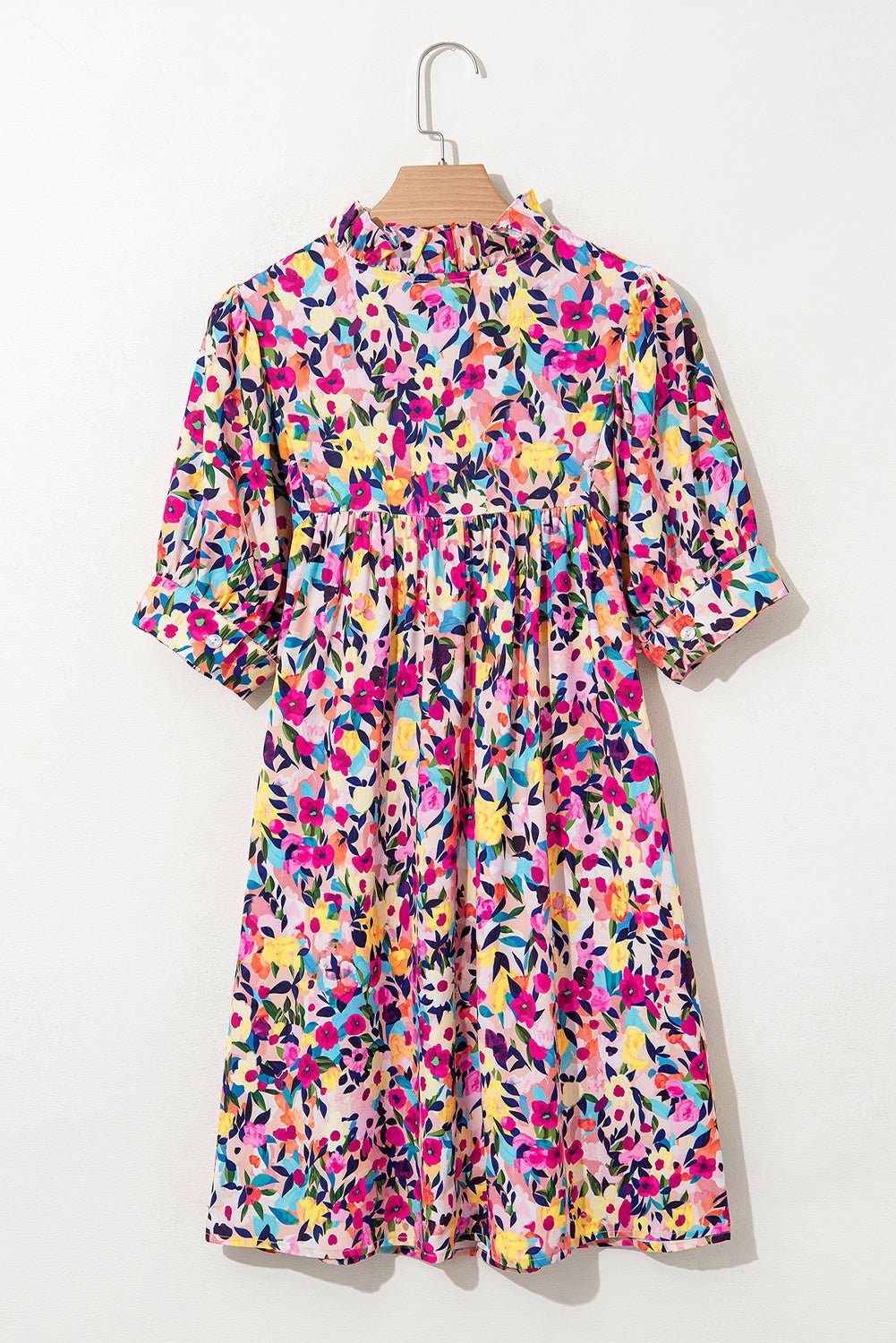 Floral V-Neck Puff Sleeve Mini Dress - Rooted & Reckless Co.