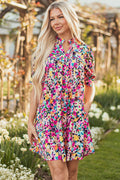 Floral V-Neck Puff Sleeve Mini Dress - Rooted & Reckless Co.