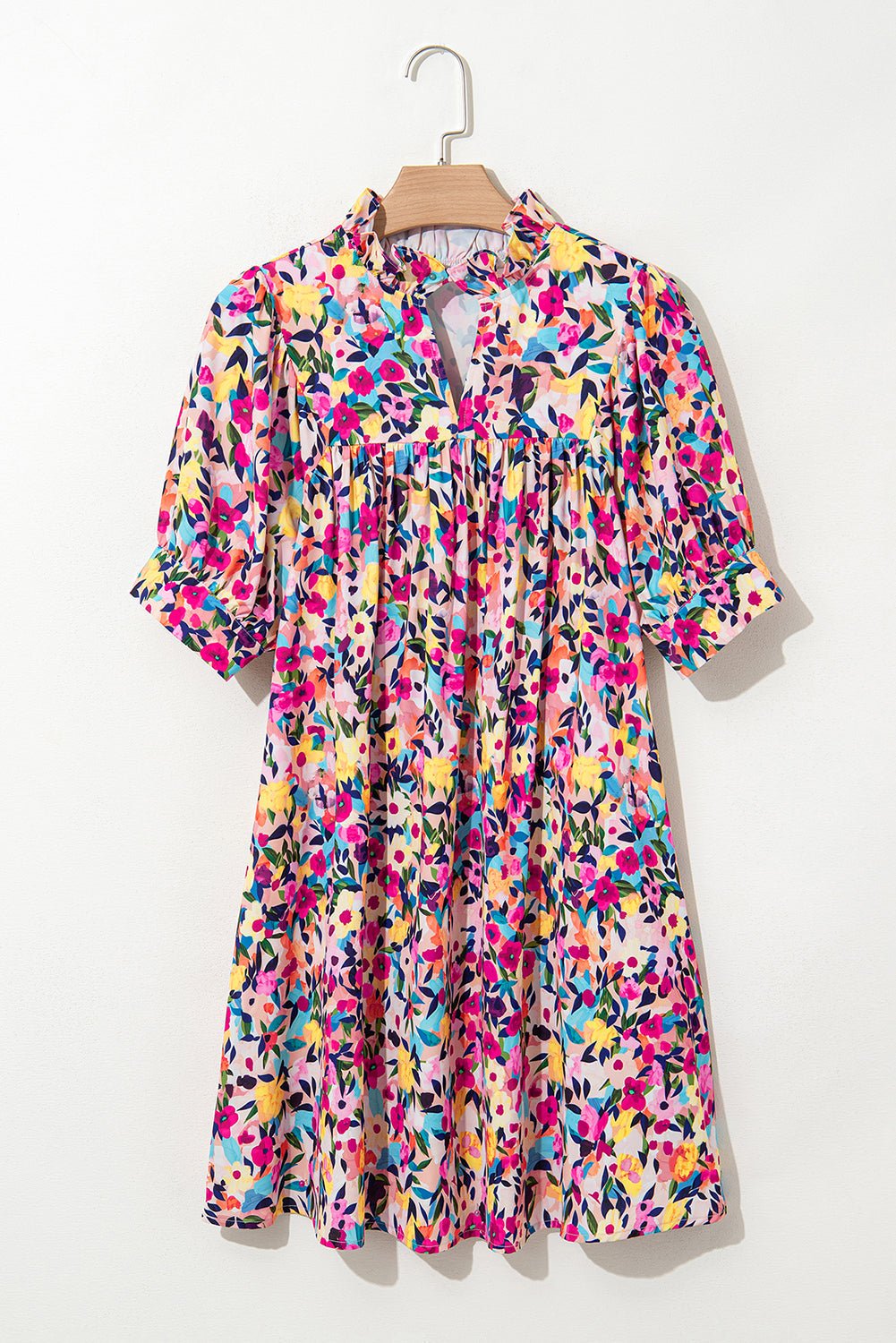 Floral V-Neck Puff Sleeve Mini Dress - Rooted & Reckless Co.