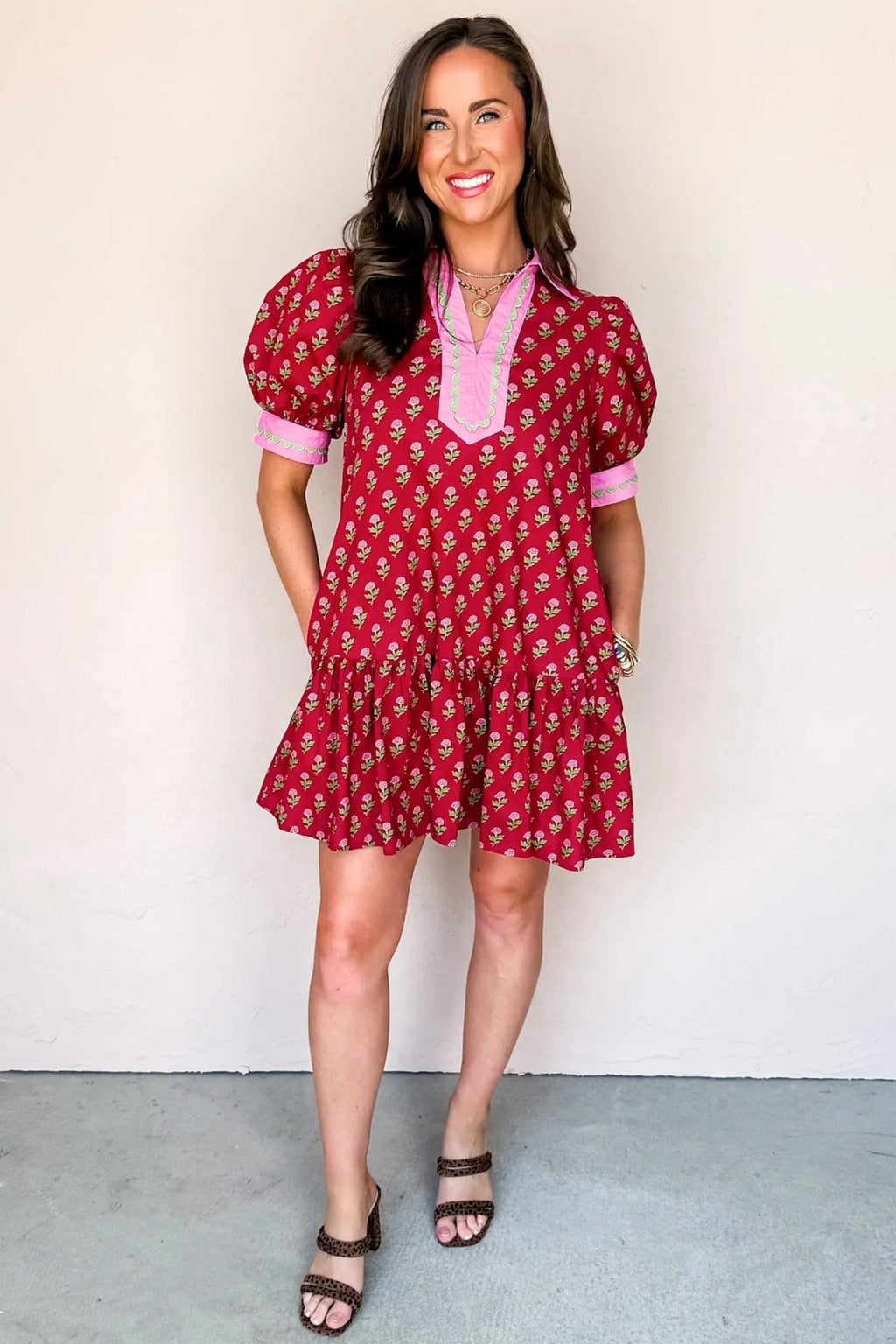 Floral V-Neck Short Bubble Sleeve Mini Dress - Rooted & Reckless Co.