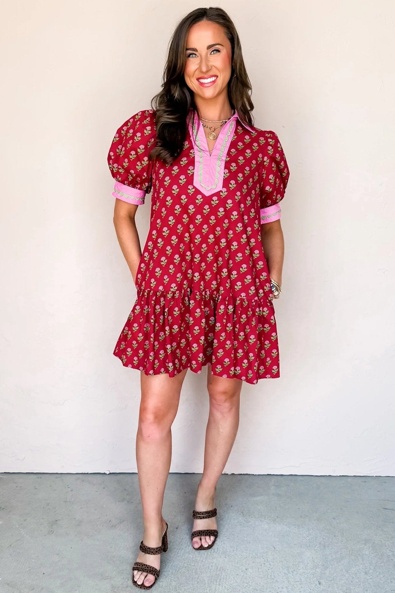 Floral V-Neck Short Bubble Sleeve Mini Dress - Rooted & Reckless Co.