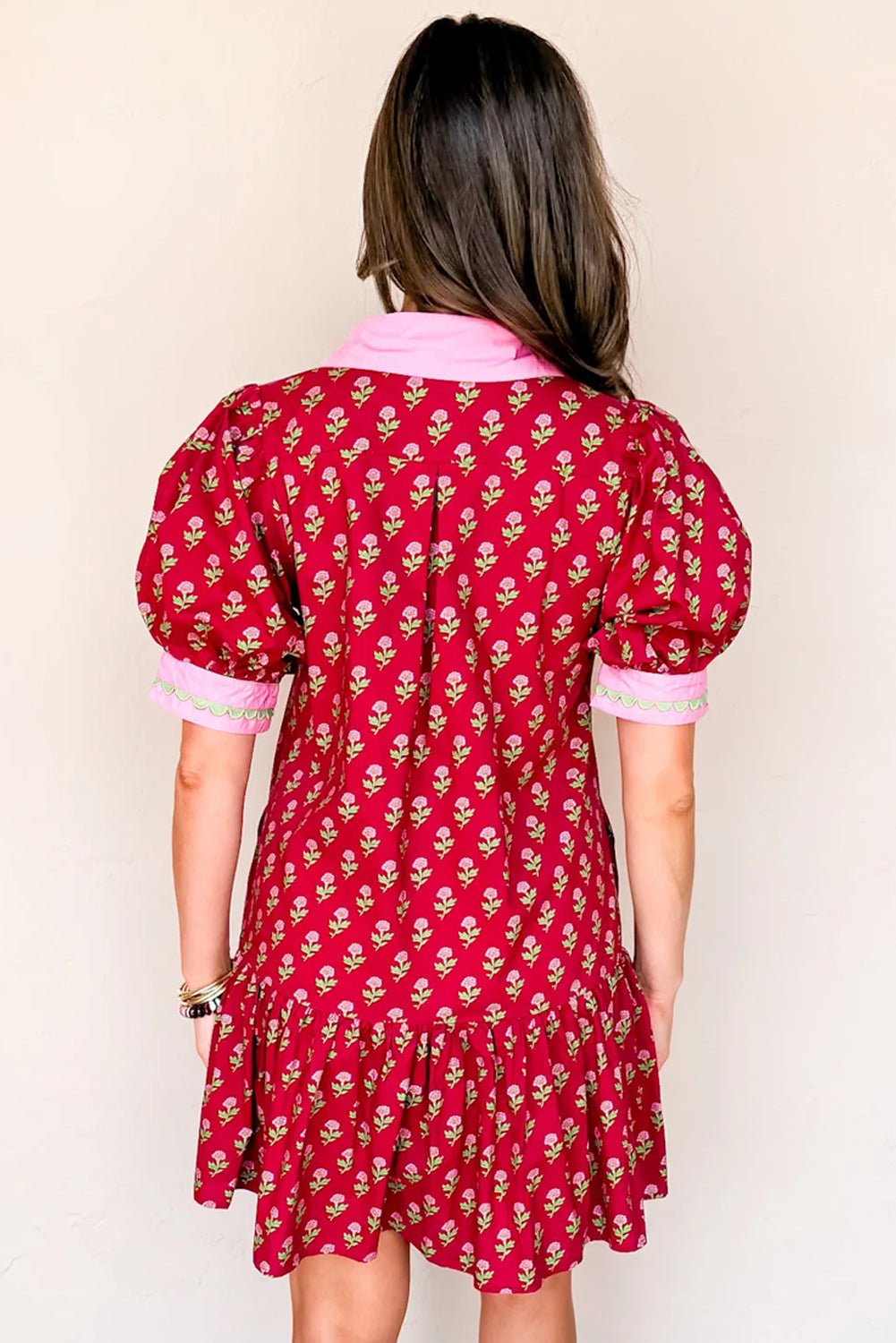 Floral V-Neck Short Bubble Sleeve Mini Dress - Rooted & Reckless Co.