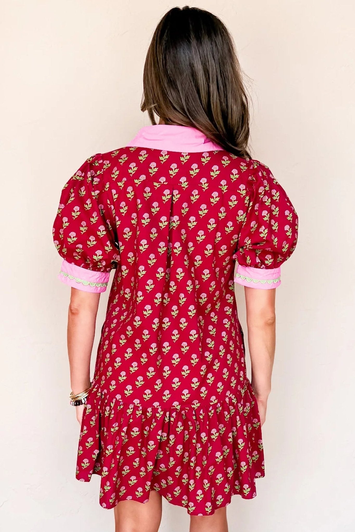 Floral V-Neck Short Bubble Sleeve Mini Dress - Rooted & Reckless Co.