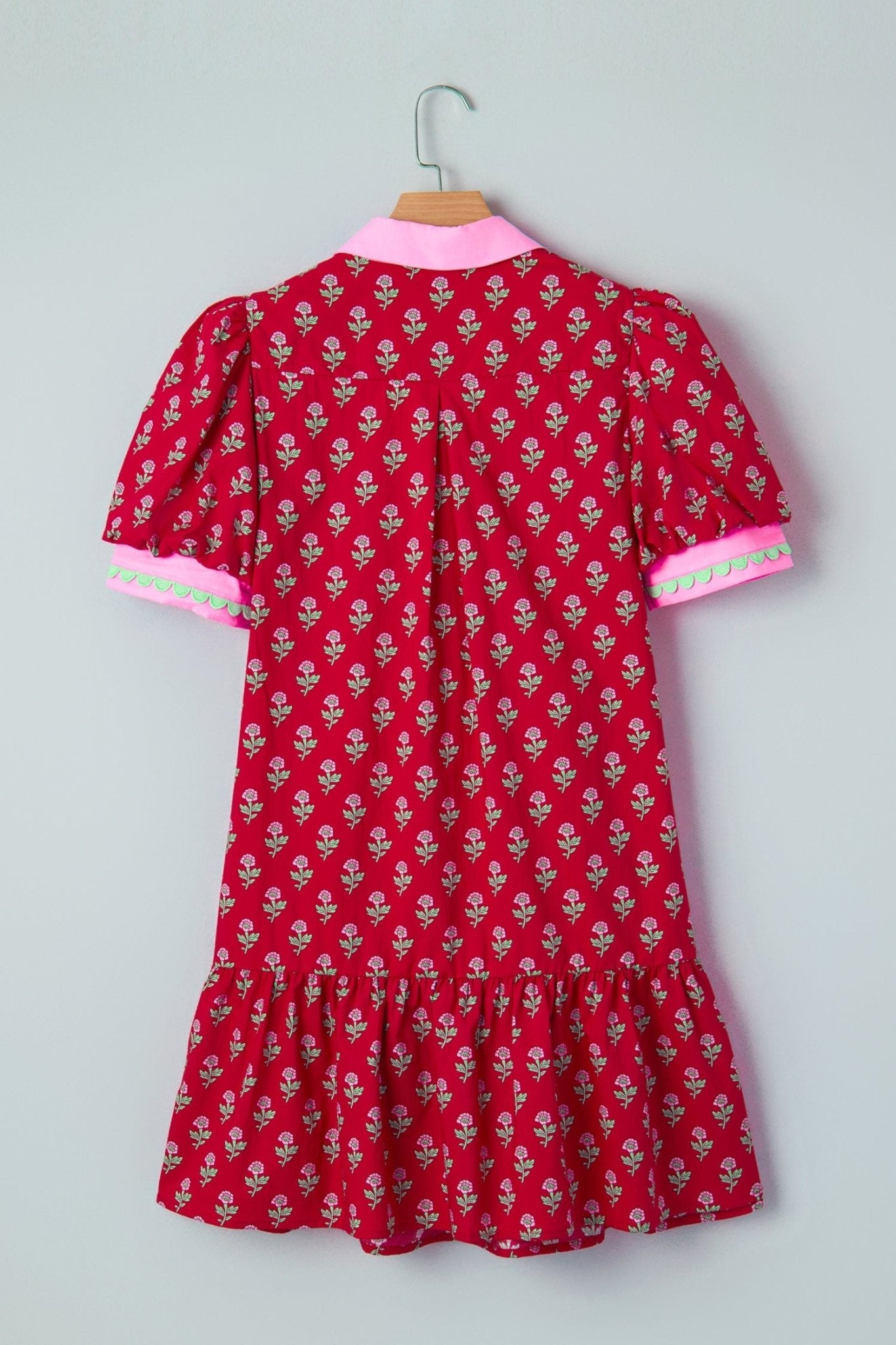 Floral V-Neck Short Bubble Sleeve Mini Dress - Rooted & Reckless Co.