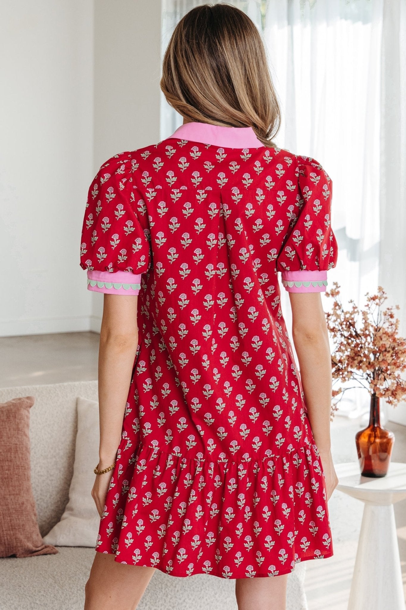 Floral V-Neck Short Bubble Sleeve Mini Dress - Rooted & Reckless Co.