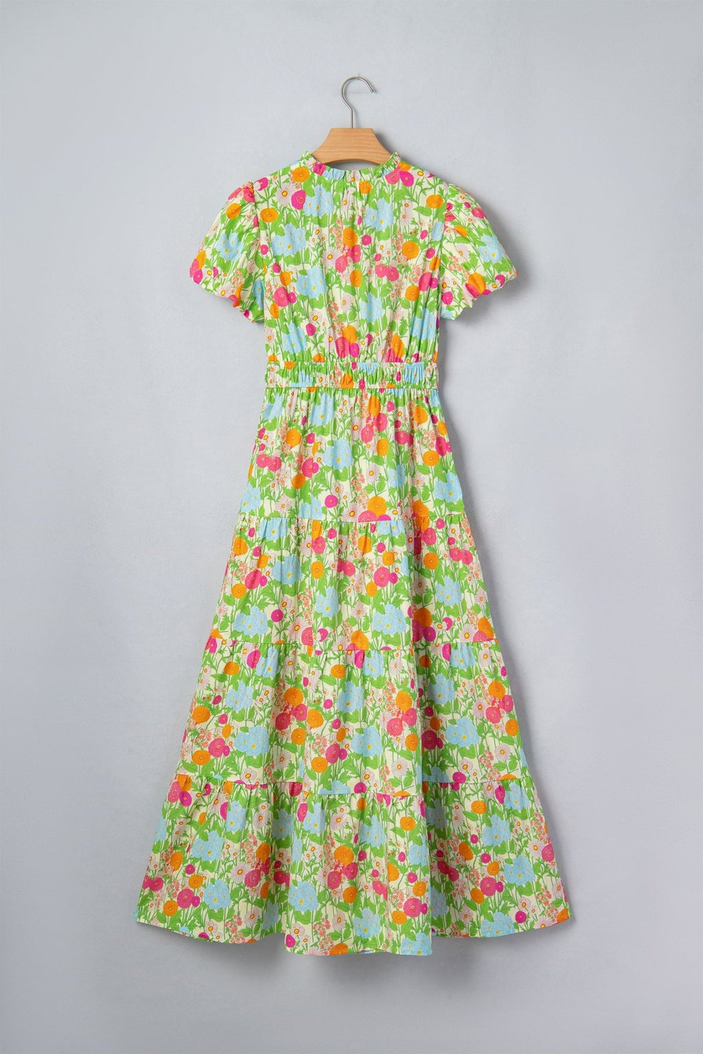 Floral V-Neck Short Puff Sleeve Maxi Dress - Rooted & Reckless Co.
