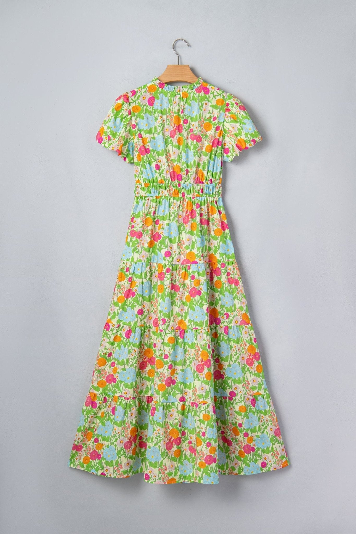 Floral V-Neck Short Puff Sleeve Maxi Dress - Rooted & Reckless Co.