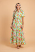 Floral V-Neck Short Puff Sleeve Maxi Dress - Rooted & Reckless Co.