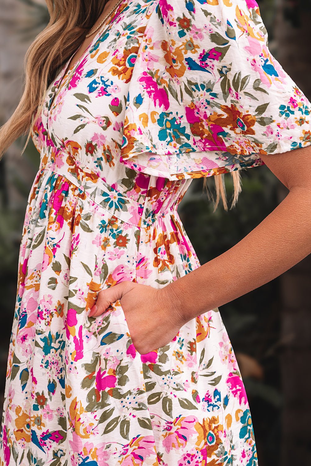Floral V-Neck Short Sleeve Maxi Dress - Rooted & Reckless Co.