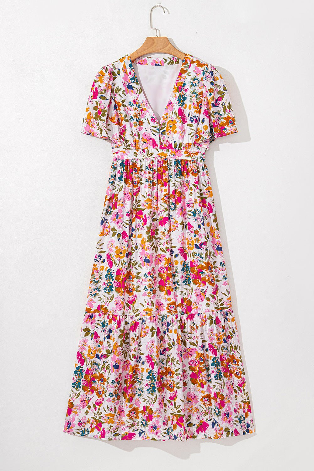 Floral V-Neck Short Sleeve Maxi Dress - Rooted & Reckless Co.