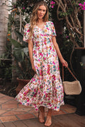 Floral V-Neck Short Sleeve Maxi Dress - Rooted & Reckless Co.