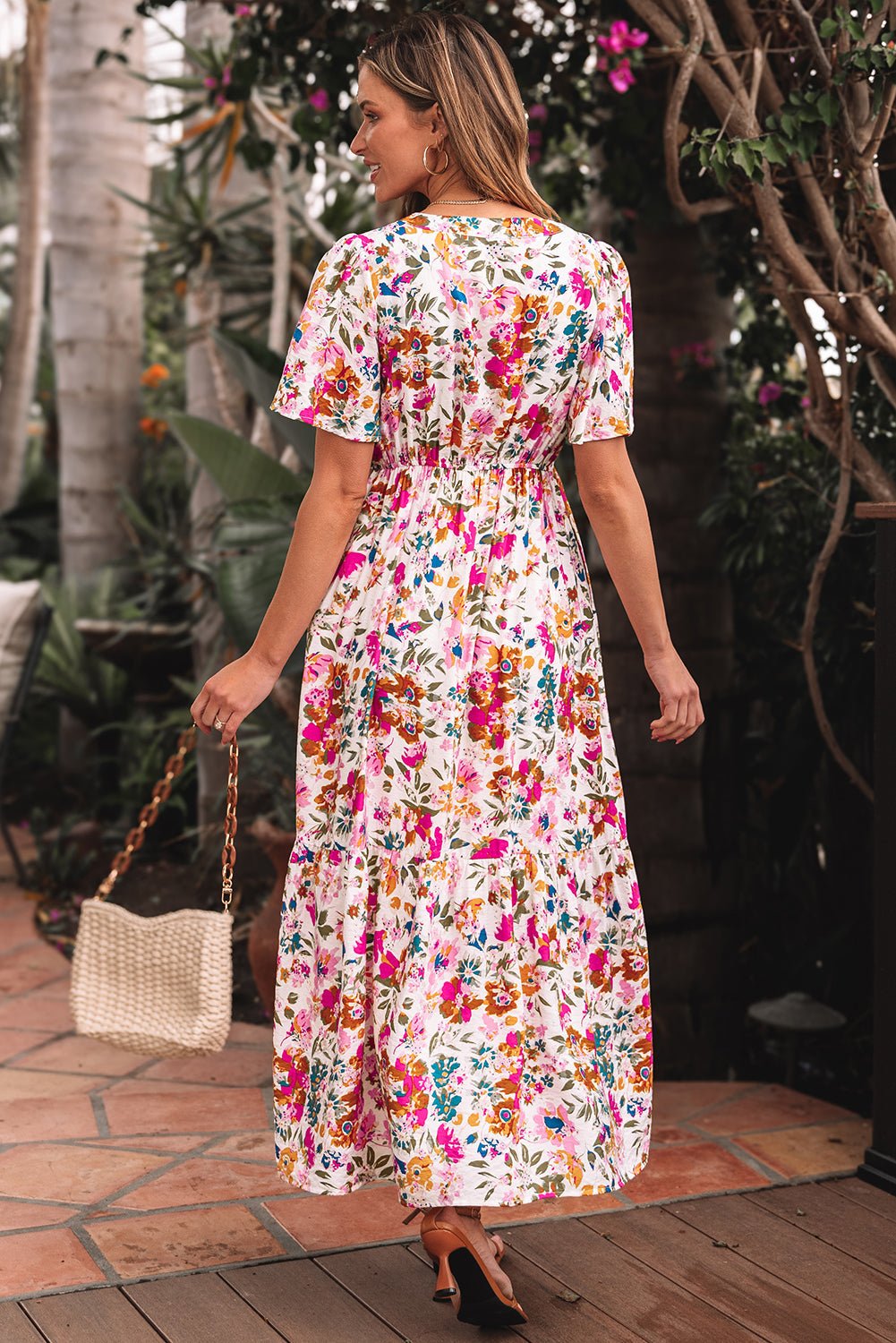 Floral V-Neck Short Sleeve Maxi Dress - Rooted & Reckless Co.
