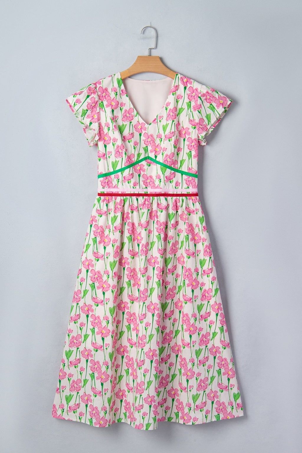Floral V-Neck Short Sleeve Midi Dress - Rooted & Reckless Co.