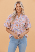 Floral V-Neck Short Sleeve Shift Blouse - Rooted & Reckless Co.